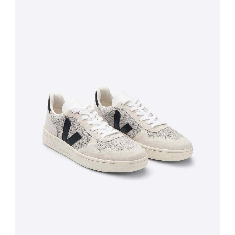 Women's Veja V-10 FLANNEL Sneakers White/Black | SG 643ZUT